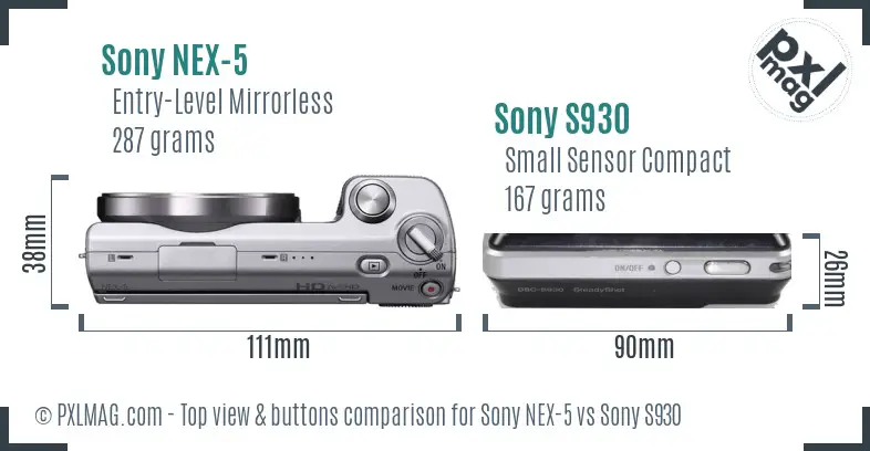 Sony NEX-5 vs Sony S930 top view buttons comparison