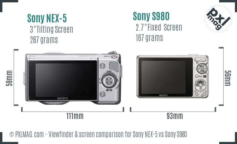 Sony NEX-5 vs Sony S980 Screen and Viewfinder comparison