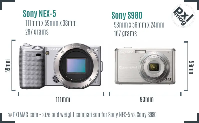 Sony NEX-5 vs Sony S980 size comparison