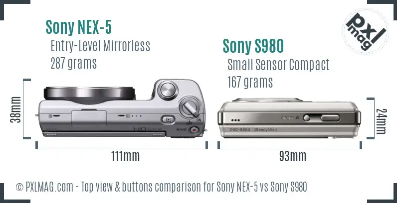 Sony NEX-5 vs Sony S980 top view buttons comparison