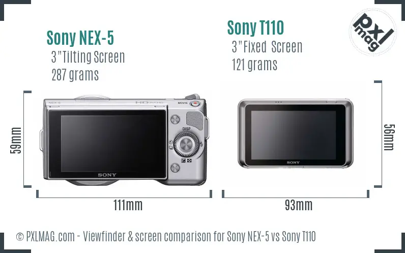 Sony NEX-5 vs Sony T110 Screen and Viewfinder comparison
