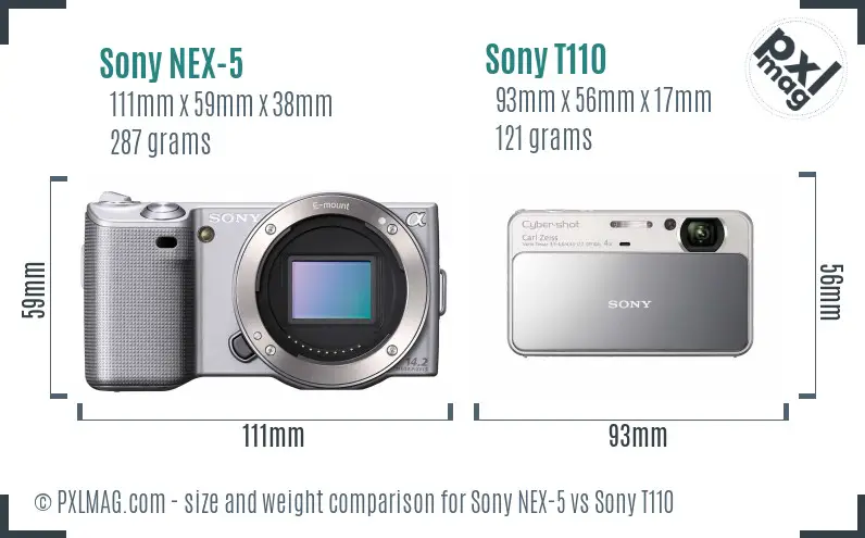 Sony NEX-5 vs Sony T110 size comparison