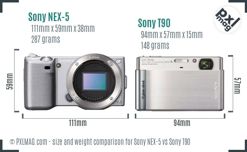 Sony NEX-5 vs Sony T90 size comparison
