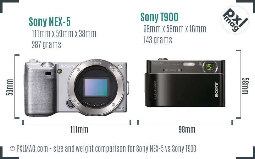 Sony NEX-5 vs Sony T900 size comparison