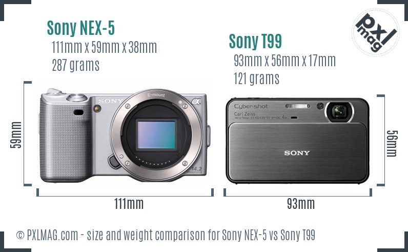 Sony NEX-5 vs Sony T99 size comparison