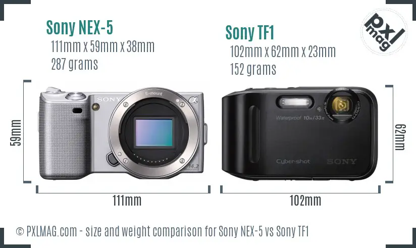 Sony NEX-5 vs Sony TF1 size comparison