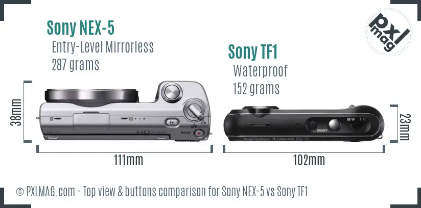 Sony NEX-5 vs Sony TF1 top view buttons comparison