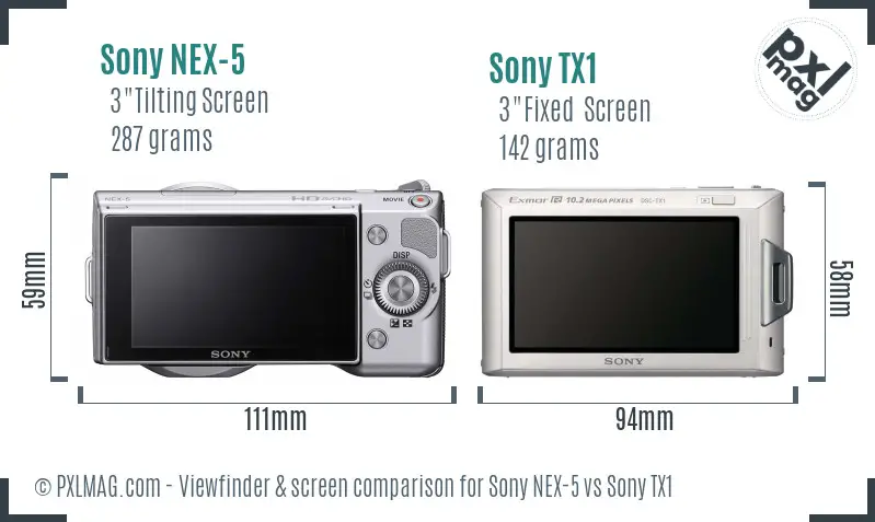 Sony NEX-5 vs Sony TX1 Screen and Viewfinder comparison