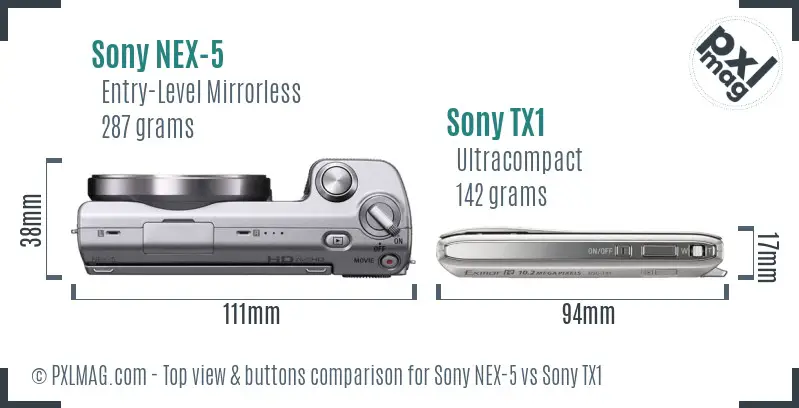 Sony NEX-5 vs Sony TX1 top view buttons comparison