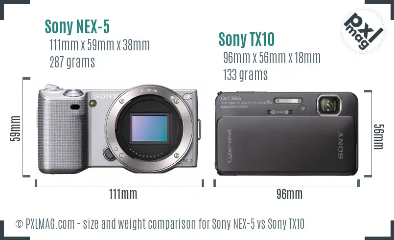 Sony NEX-5 vs Sony TX10 size comparison