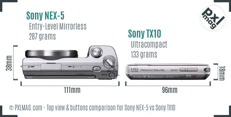 Sony NEX-5 vs Sony TX10 top view buttons comparison
