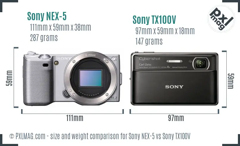 Sony NEX-5 vs Sony TX100V size comparison