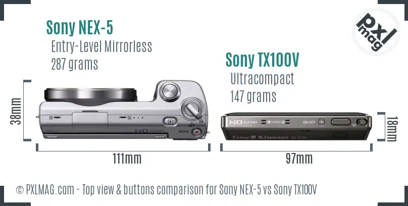 Sony NEX-5 vs Sony TX100V top view buttons comparison