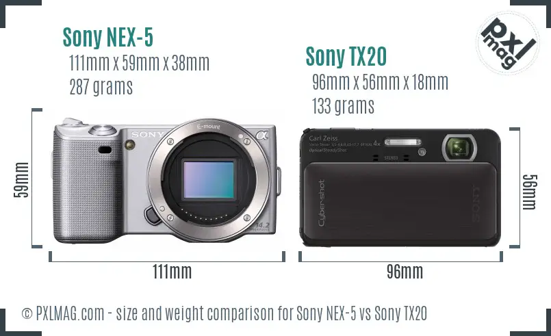 Sony NEX-5 vs Sony TX20 size comparison