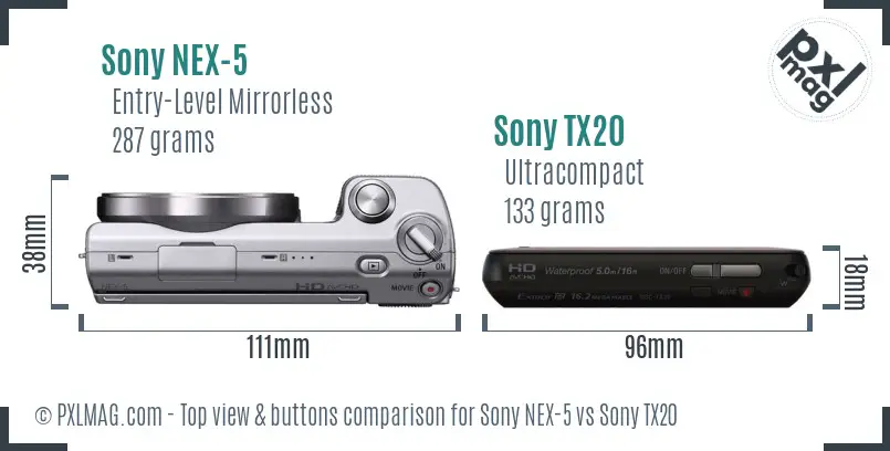 Sony NEX-5 vs Sony TX20 top view buttons comparison