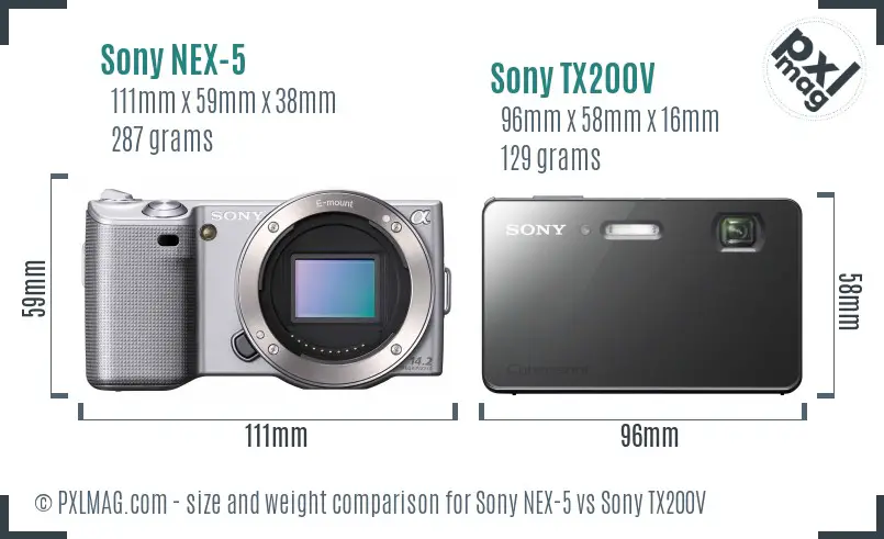 Sony NEX-5 vs Sony TX200V size comparison