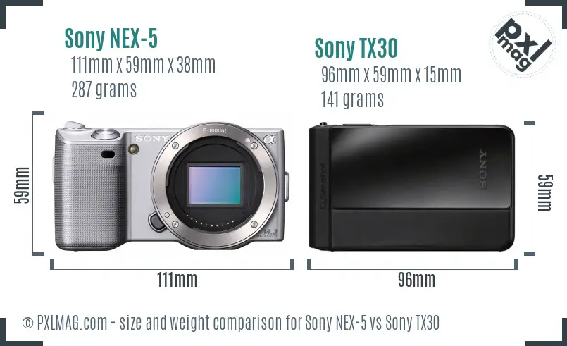 Sony NEX-5 vs Sony TX30 size comparison