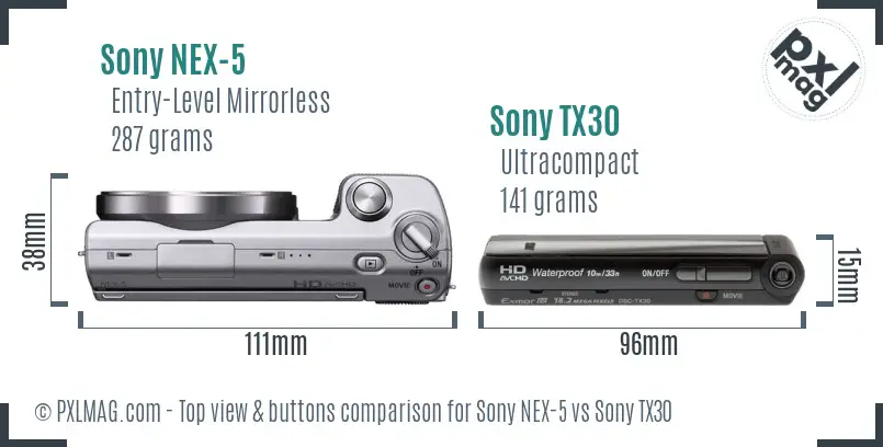 Sony NEX-5 vs Sony TX30 top view buttons comparison
