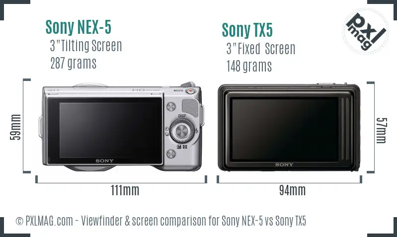 Sony NEX-5 vs Sony TX5 Screen and Viewfinder comparison
