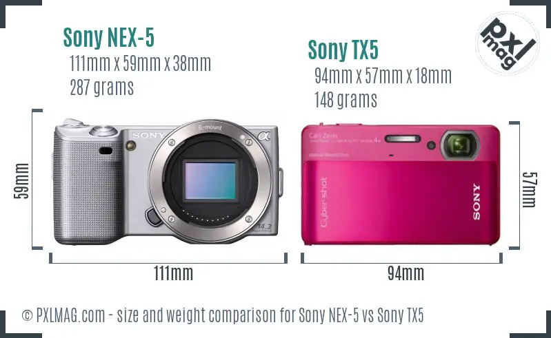 Sony NEX-5 vs Sony TX5 size comparison
