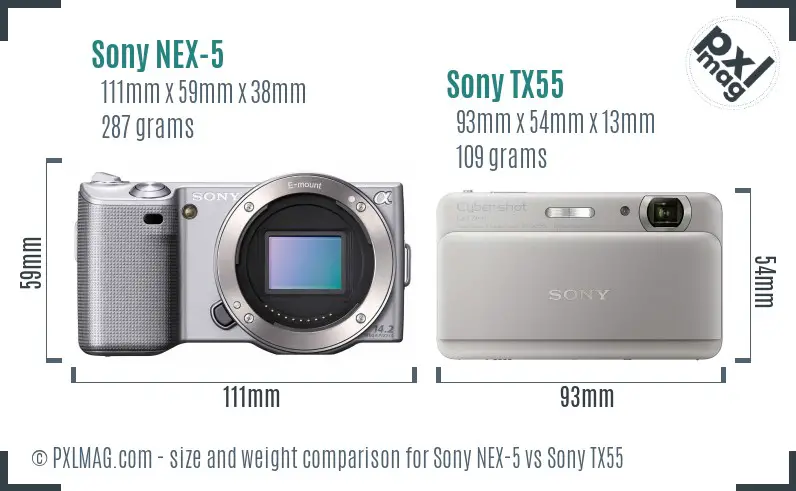 Sony NEX-5 vs Sony TX55 size comparison