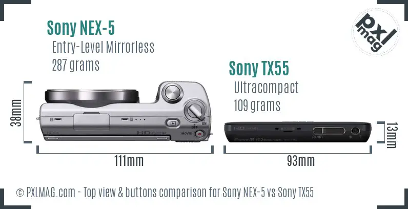 Sony NEX-5 vs Sony TX55 top view buttons comparison
