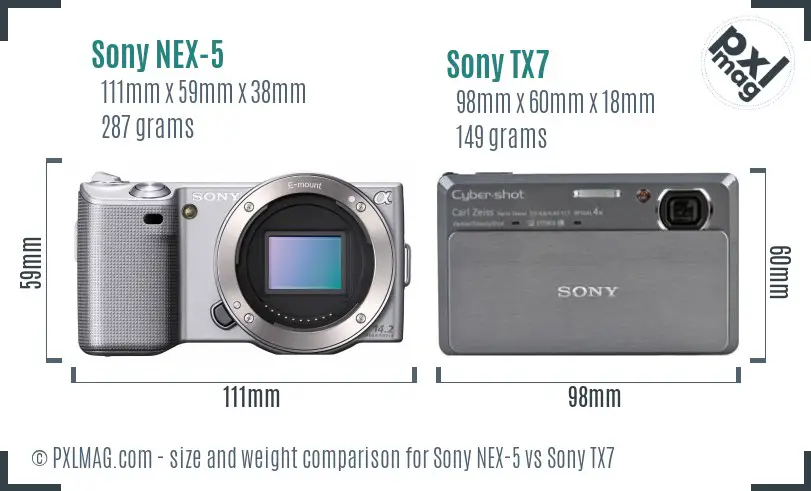 Sony NEX-5 vs Sony TX7 size comparison