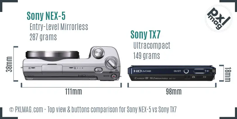 Sony NEX-5 vs Sony TX7 top view buttons comparison