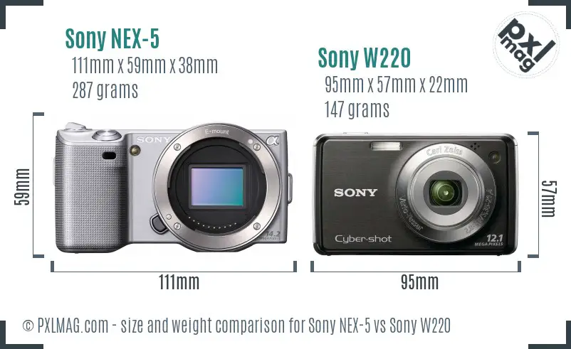 Sony NEX-5 vs Sony W220 size comparison