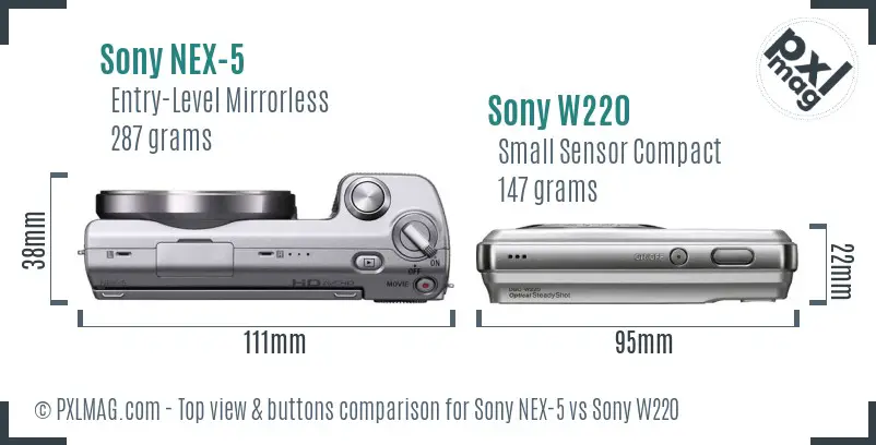 Sony NEX-5 vs Sony W220 top view buttons comparison