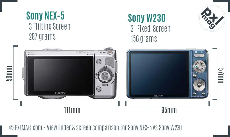 Sony NEX-5 vs Sony W230 Screen and Viewfinder comparison