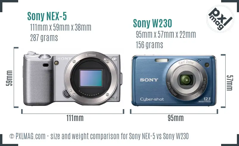 Sony NEX-5 vs Sony W230 size comparison