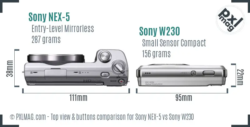 Sony NEX-5 vs Sony W230 top view buttons comparison