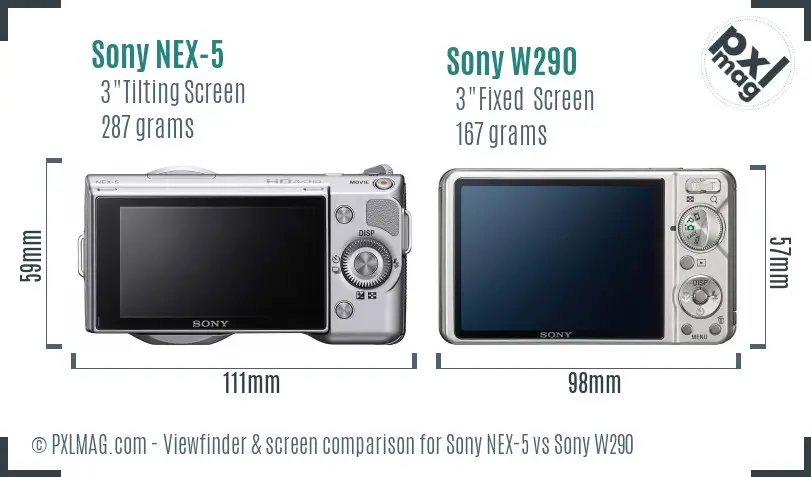 Sony NEX-5 vs Sony W290 Screen and Viewfinder comparison