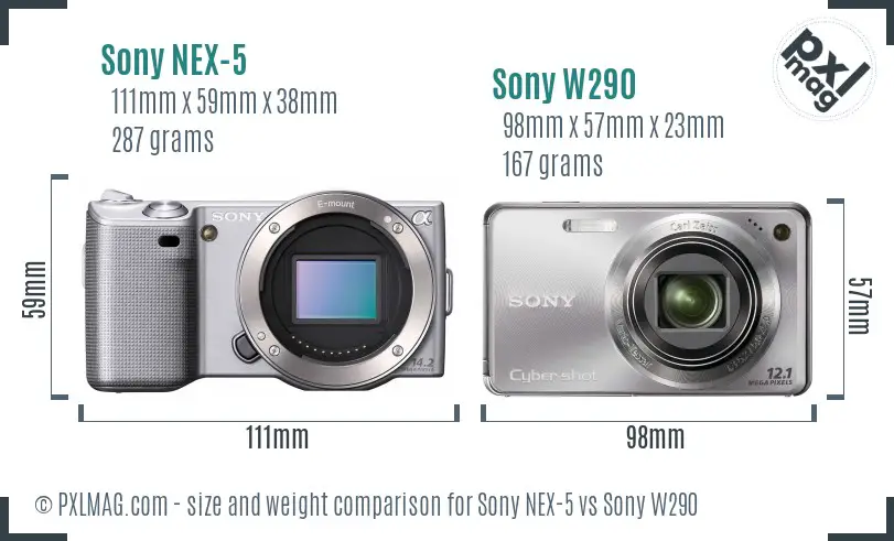 Sony NEX-5 vs Sony W290 size comparison