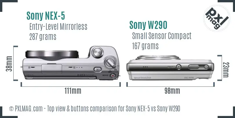Sony NEX-5 vs Sony W290 top view buttons comparison