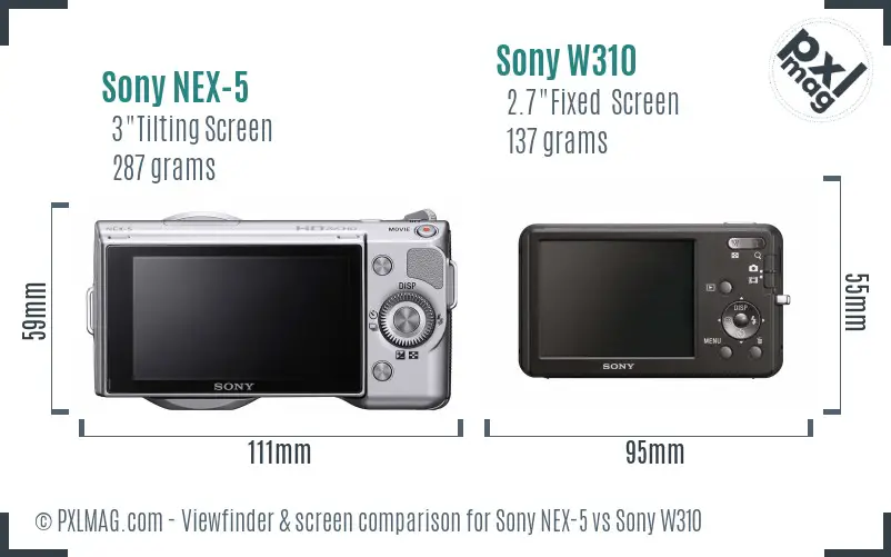 Sony NEX-5 vs Sony W310 Screen and Viewfinder comparison