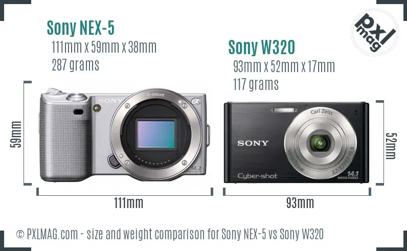 Sony NEX-5 vs Sony W320 size comparison
