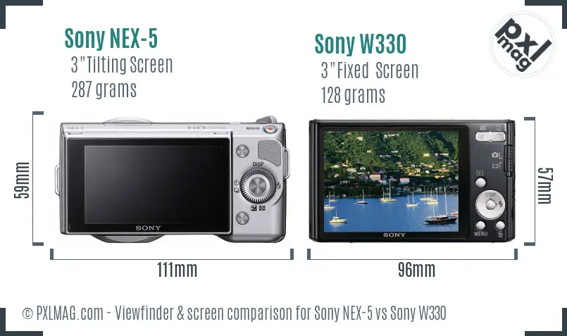 Sony NEX-5 vs Sony W330 Screen and Viewfinder comparison