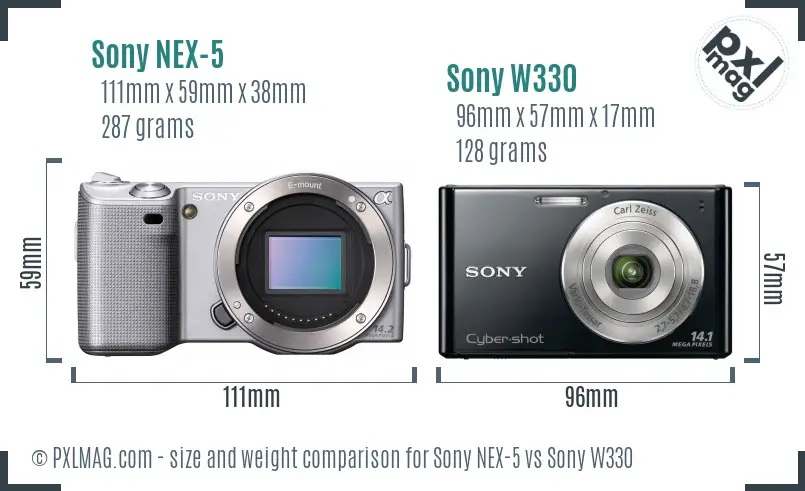 Sony NEX-5 vs Sony W330 size comparison