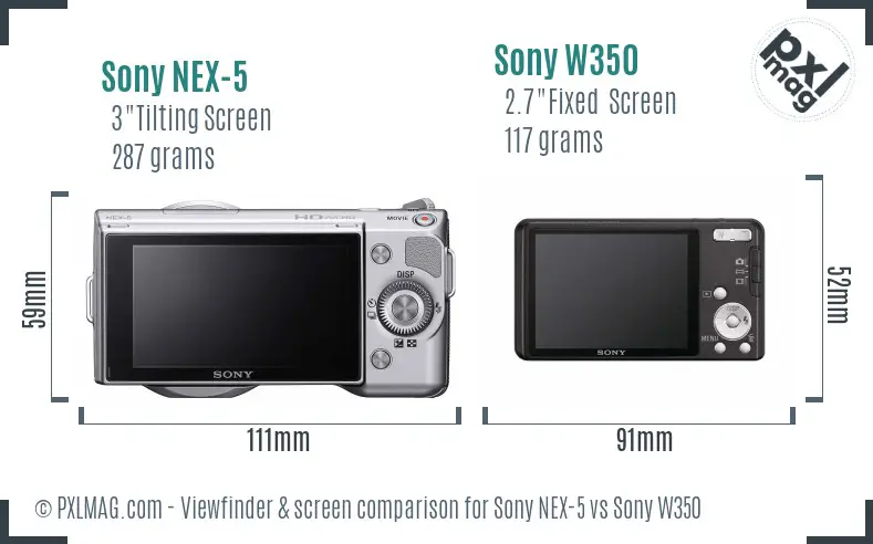 Sony NEX-5 vs Sony W350 Screen and Viewfinder comparison