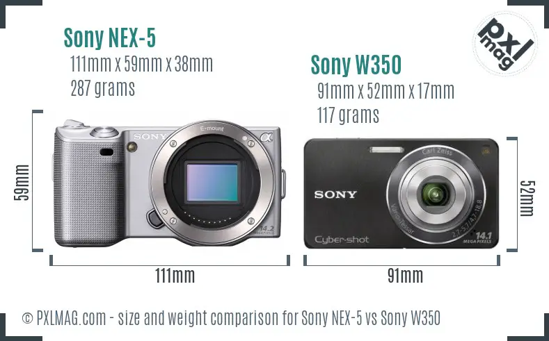 Sony NEX-5 vs Sony W350 size comparison