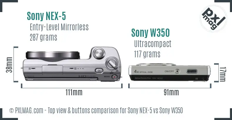 Sony NEX-5 vs Sony W350 top view buttons comparison