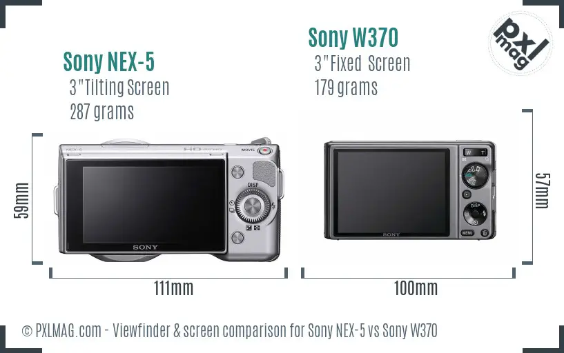 Sony NEX-5 vs Sony W370 Screen and Viewfinder comparison