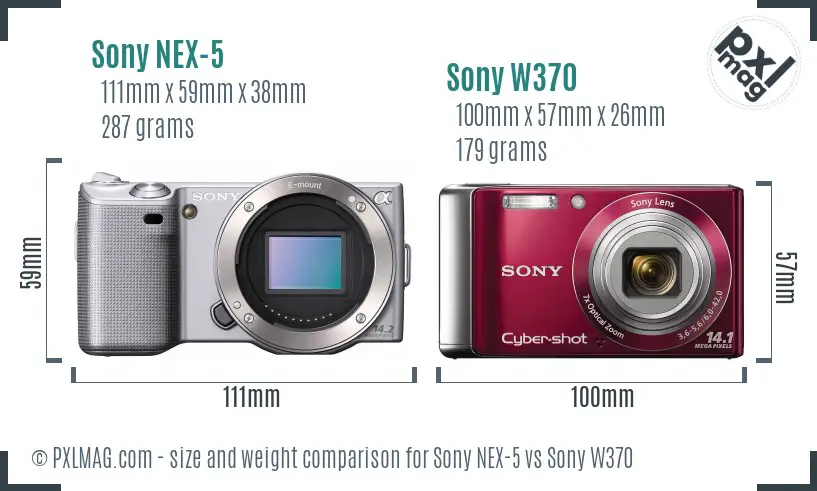 Sony NEX-5 vs Sony W370 size comparison