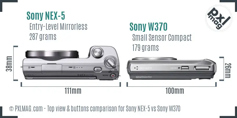 Sony NEX-5 vs Sony W370 top view buttons comparison