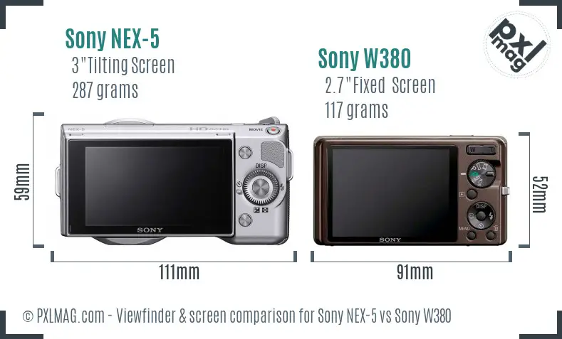 Sony NEX-5 vs Sony W380 Screen and Viewfinder comparison