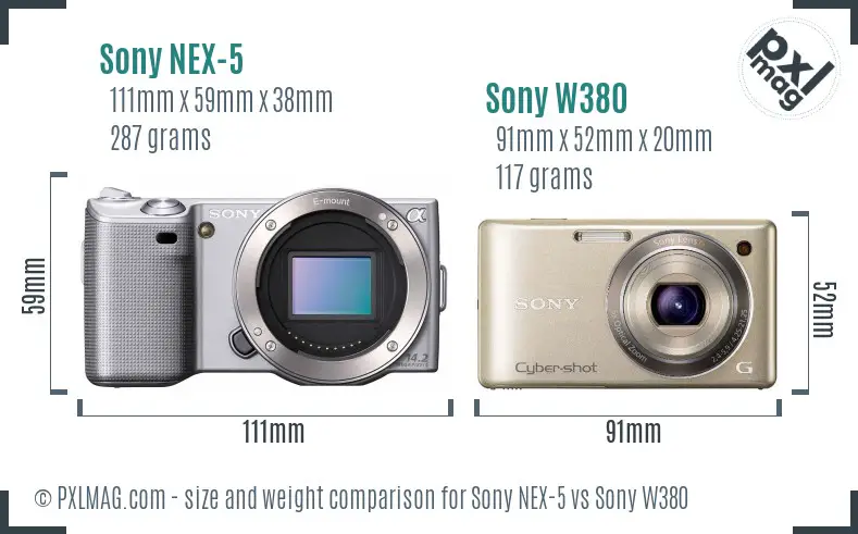Sony NEX-5 vs Sony W380 size comparison