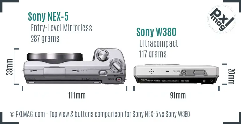 Sony NEX-5 vs Sony W380 top view buttons comparison