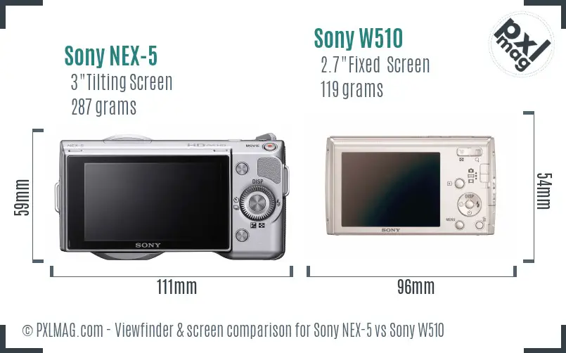 Sony NEX-5 vs Sony W510 Screen and Viewfinder comparison